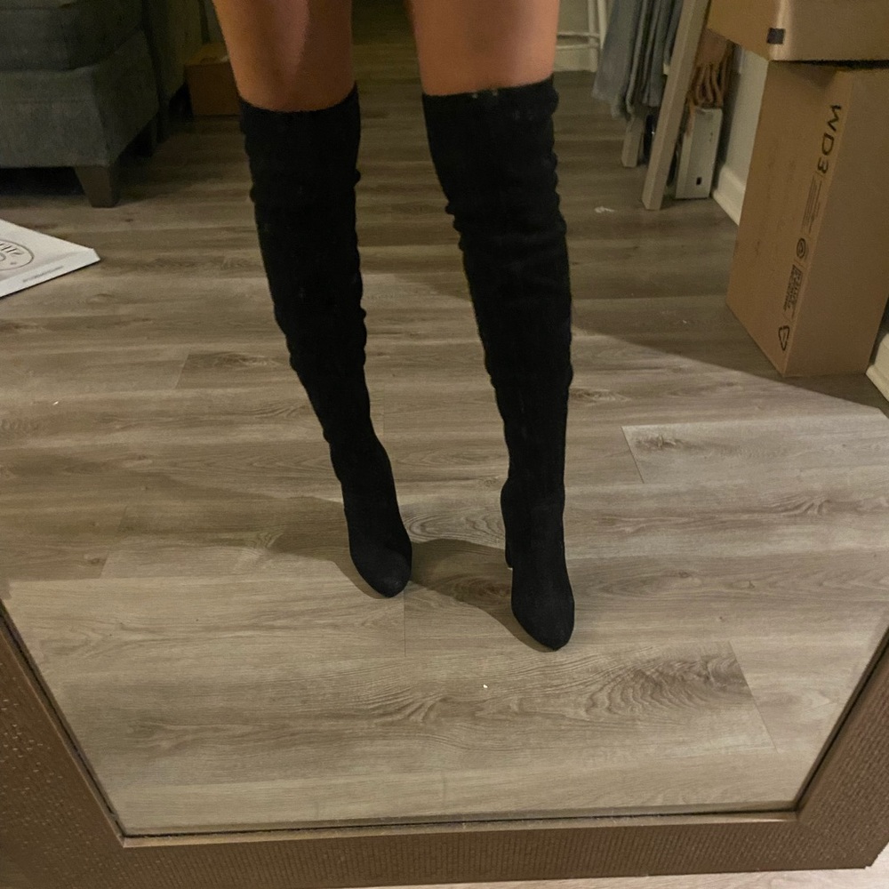 Steve Madden Black Suede Over the Knee Heels